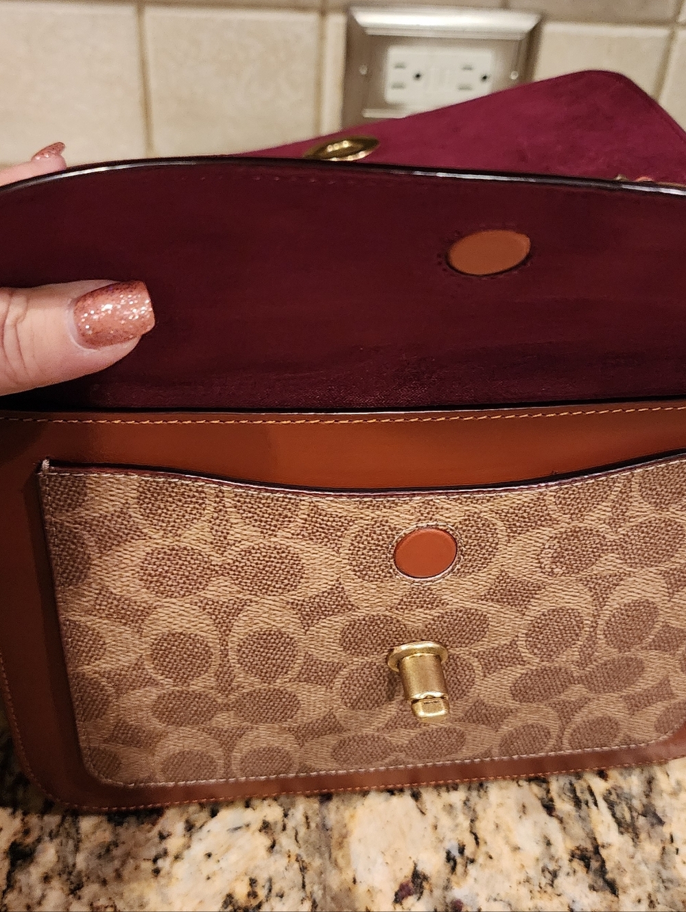 Coach Tea Rose And Signature Shoulder Handbag - Picture 5 of 7